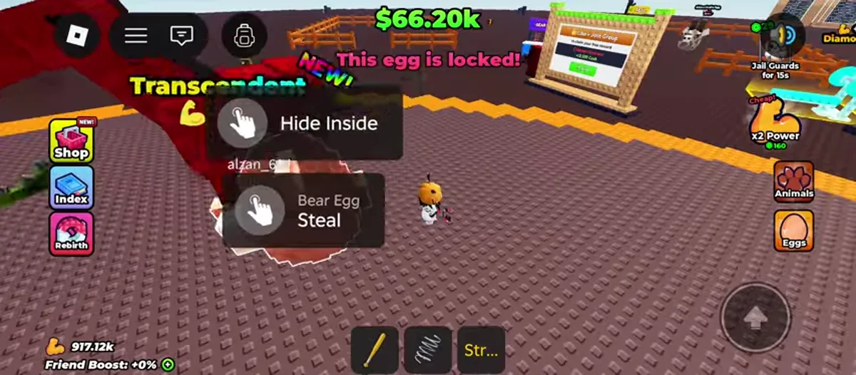 Hide Inside and Steal prompts beside a locked egg.